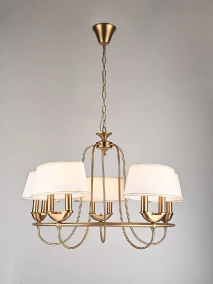 Lenora 10 - Golden Chandelier White Shades